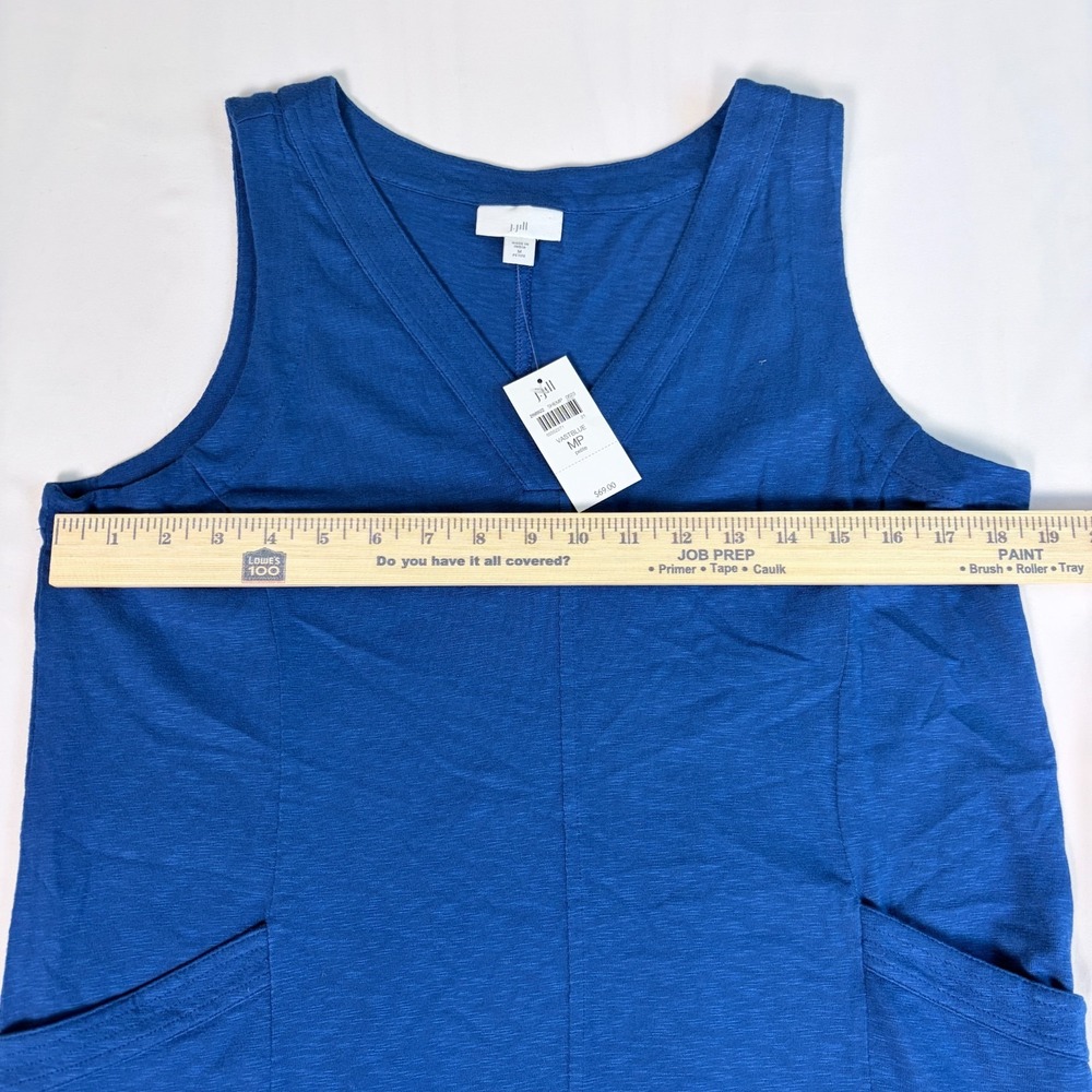 J.JILL NWT Solid Blue V-Neck Casual‎ Double Pocket Tank Dress Size M Petite - Picture 5 of 9